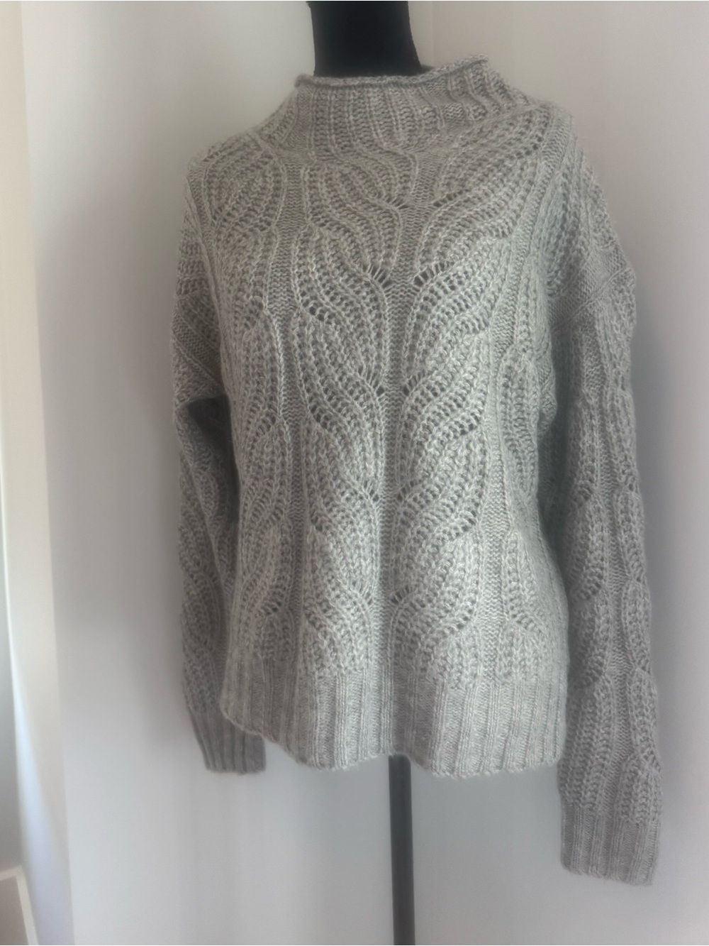 J.Crew Gray Alpaca Blend Chunky Cable Knit Mock Neck Sweater Size S